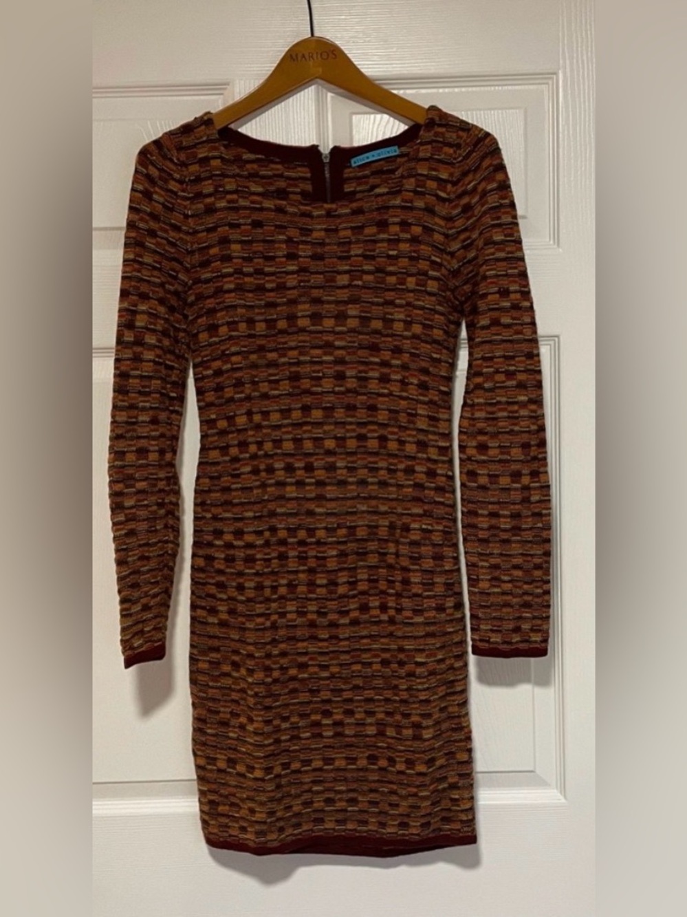 Alice + Olivia Textured Knit Mini Dress Brown Burgundy Multicolor Size 6